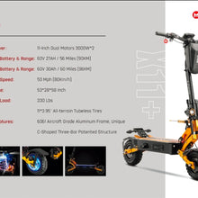 Load image into Gallery viewer, YUME X11+ Electric Adult E Scooter 50 mph 6000 Watt 60 Mile Range Dual Motor 30AH